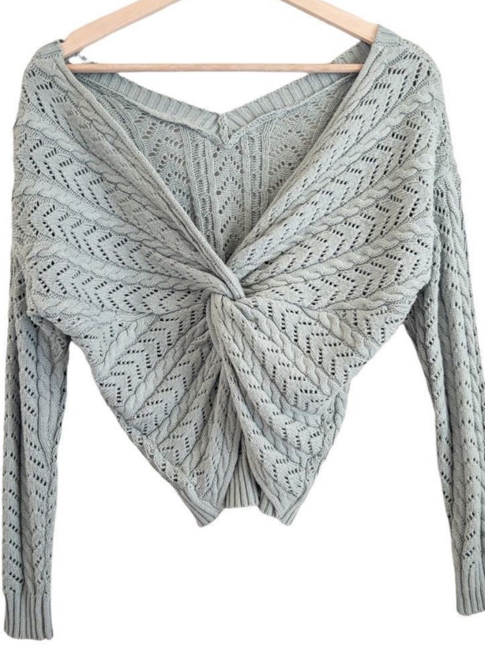 Jessica Simpson Light Blue Twisted back Open-Knit Off-Shoulder Sweater